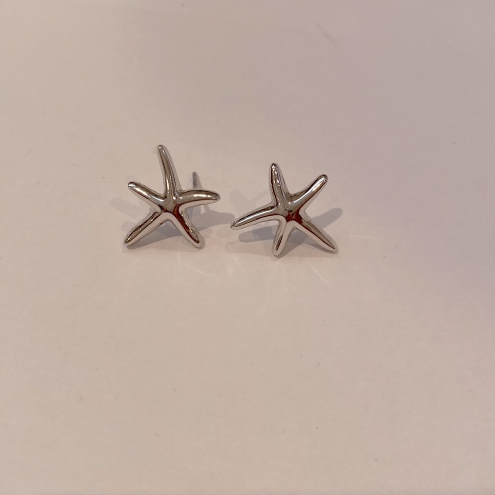 Two Silver-tone Starfish Earrings with Backs and a Pouch